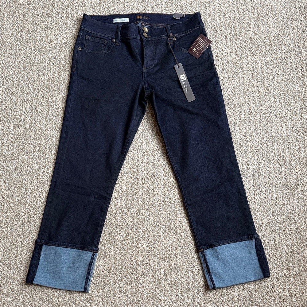 NWT Kut from the Cloth Dark Blue Cameron Jeans with Cuffed Hem SIZE 8